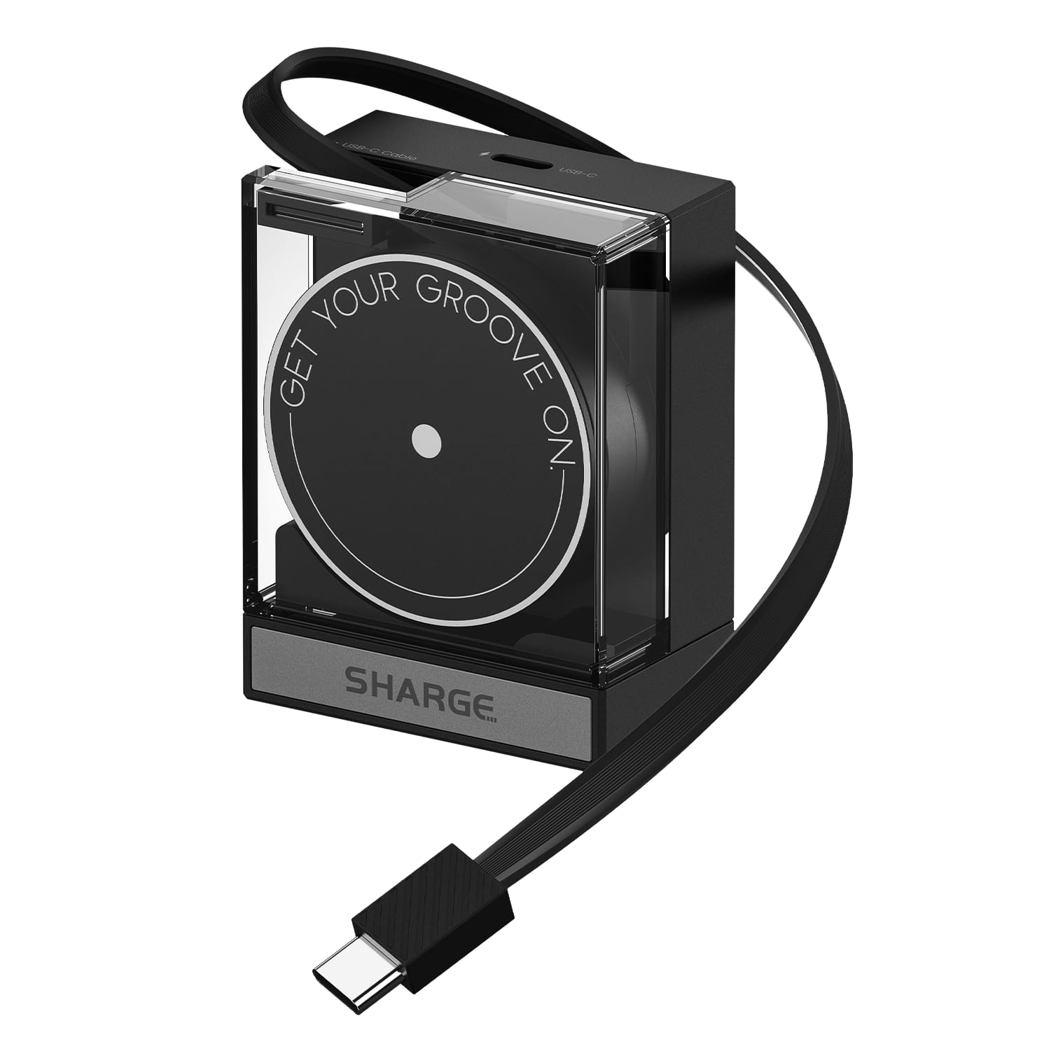 Sharge - 65W PD GaN Charger with 2.3ft Retractable USB-C Cable and 1 USB-C Port, Pocket Size with Foldable Plug Fast Charging - Black