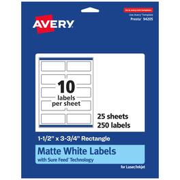 Avery - Matte Rectangle Labels, 1.5" x 3.75", 250 Labels - White