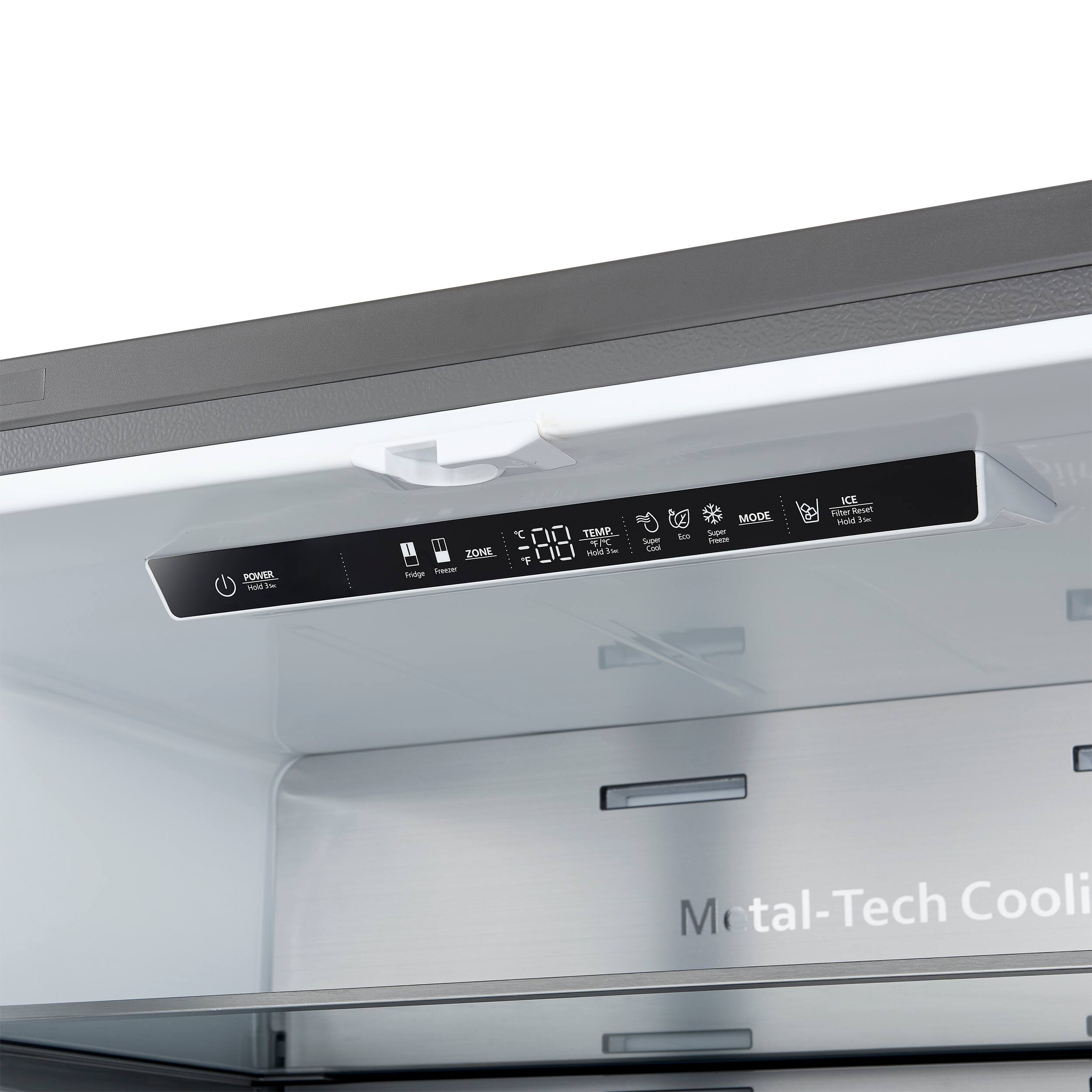POWER mid T 1 "1 ZONE Frige - 0 TEMP 1 M DI Pd Te F Supe Cka teh MODE Super - ICE Filen Amoet MGM  Metal-Tech Cooli
