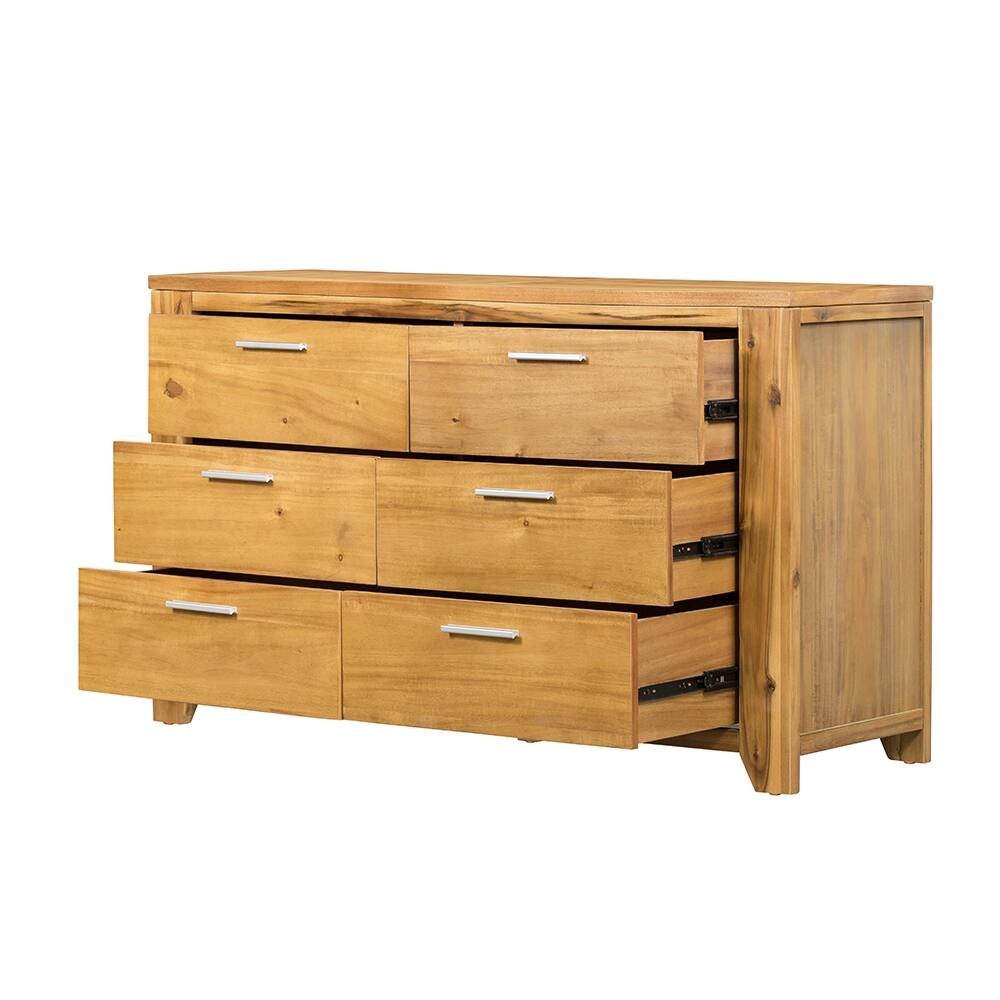 Back. TinyHomie - 53x17x31.5in 6-Drawer Dresser - Natural Wood and Brown.