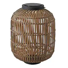 Jonathan Y - Nara 20.5" Modern Global Faux Rattan Integrated Indoor/Outdoor LED Solar Powered Lantern - Light Brown/Black