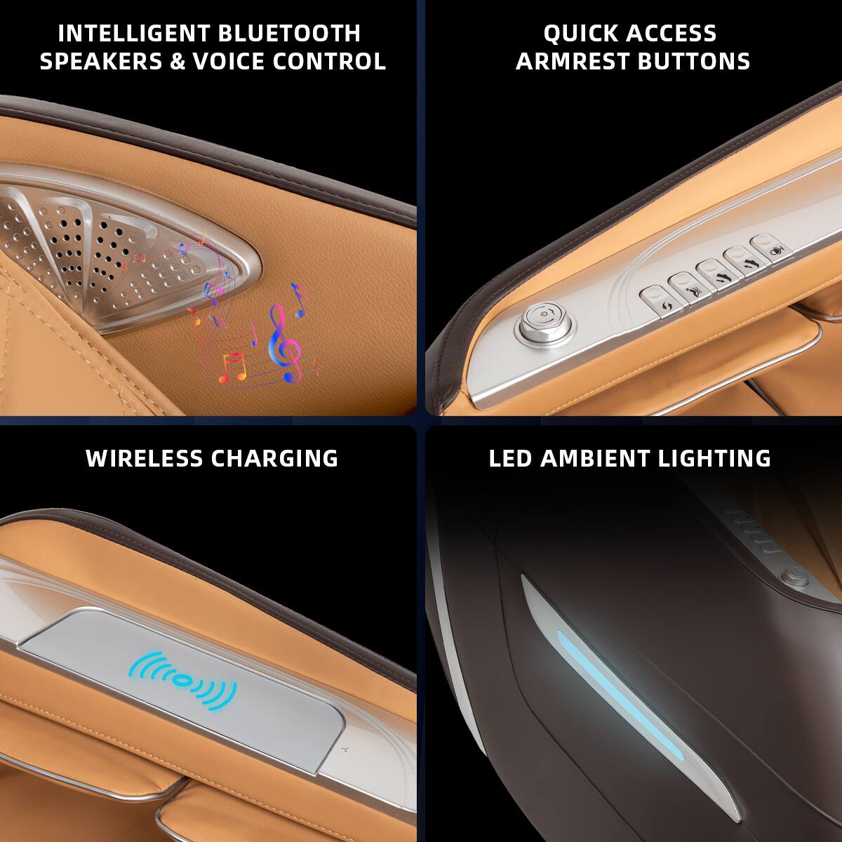 INTELLIGENT BLUETOOTH SPEAKERS & VOICE CONTROL

QUICK ACCESS ARMREST BUTTONS

WIRELESS CHARGING

LED AMBIENT LIGHTING