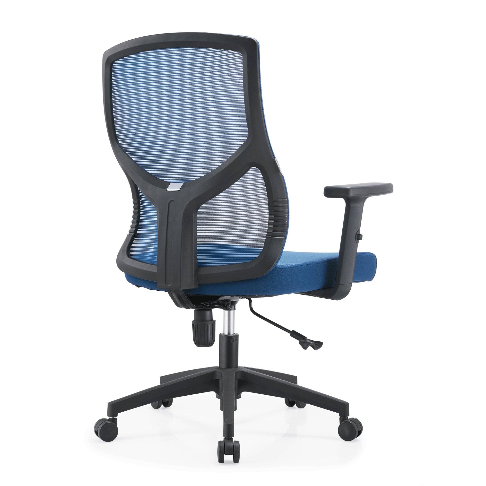 Alt View 3. LeisureMod - Glen Office Chair Upholstered Cotton Mid-Back Mesh Computer Chair with Adjustable Height, Swivel and Tilt - Blue.