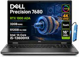 Dell - Precision 7680 16"UHD+ OLED Workstation - Precision 7 - NVIDIA RTX1000Ada - i5-13600HX - 32GB RAM - 512GB SSD - Win11Pro - Gray