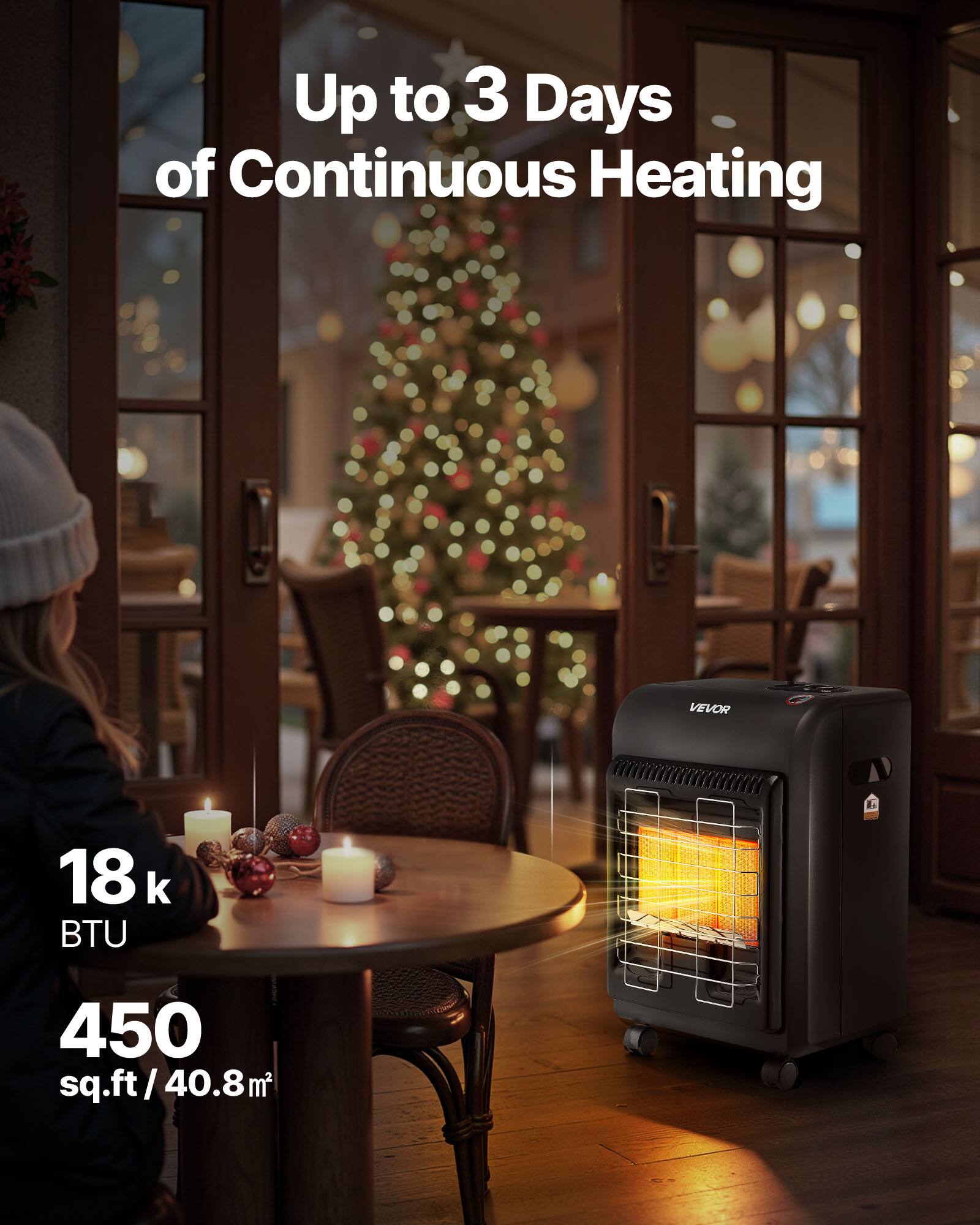 Up to 3 Days of Continuous Heating

18 k BTU

450 sq.ft / 40.8 m²