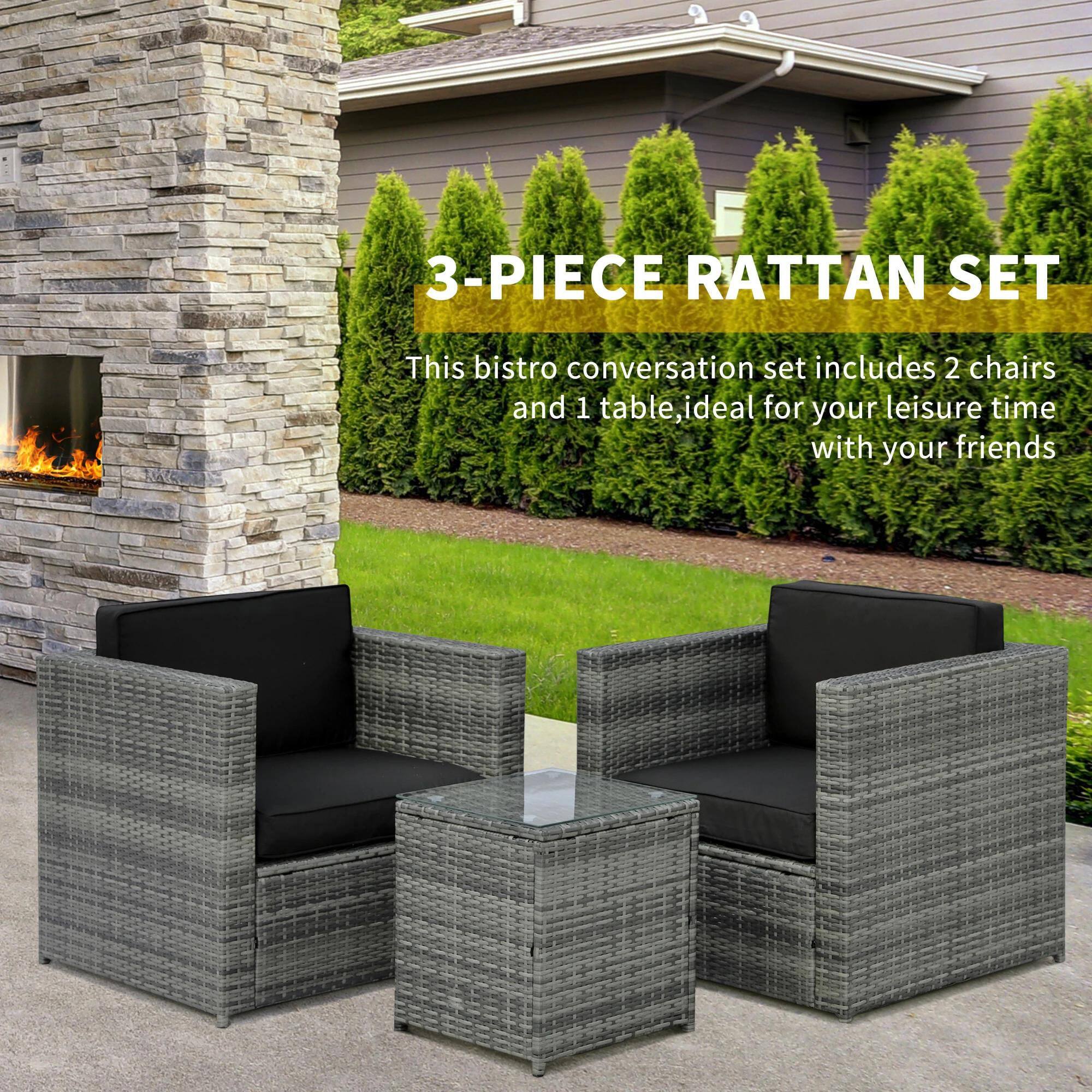 3-PIECE RATTAN SET
This bistro conversation set includes 2 chairs and 1 table, ideal for your leisure time with your friends