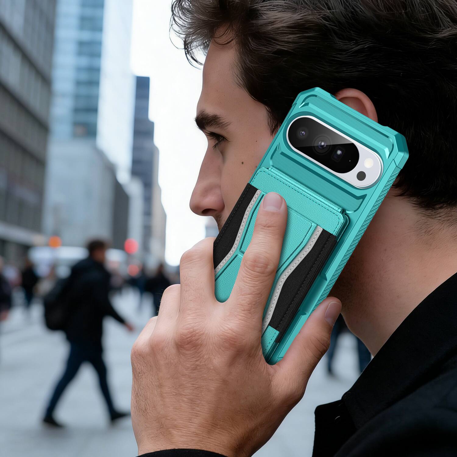 Alt View 1. Dteck - Rugged Wallet Case for Google Pixel 10 Pro, Shockproof Protective Cover with Elastic Card Holder and Kickstand - Green.