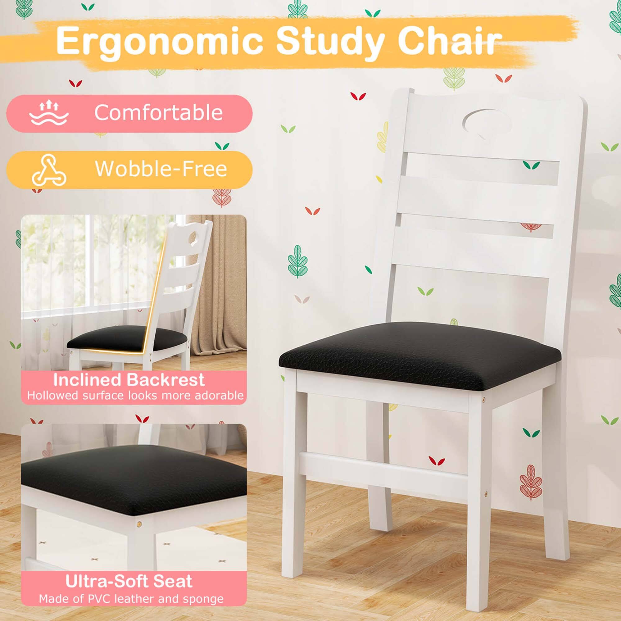 Ergonomic Study Chair: Comfortable, Wobble-Free, Inclined Backrest, Hollowed surface looks more adorable, Ultra-Soft Seat, Made of PVC leather and sponge.