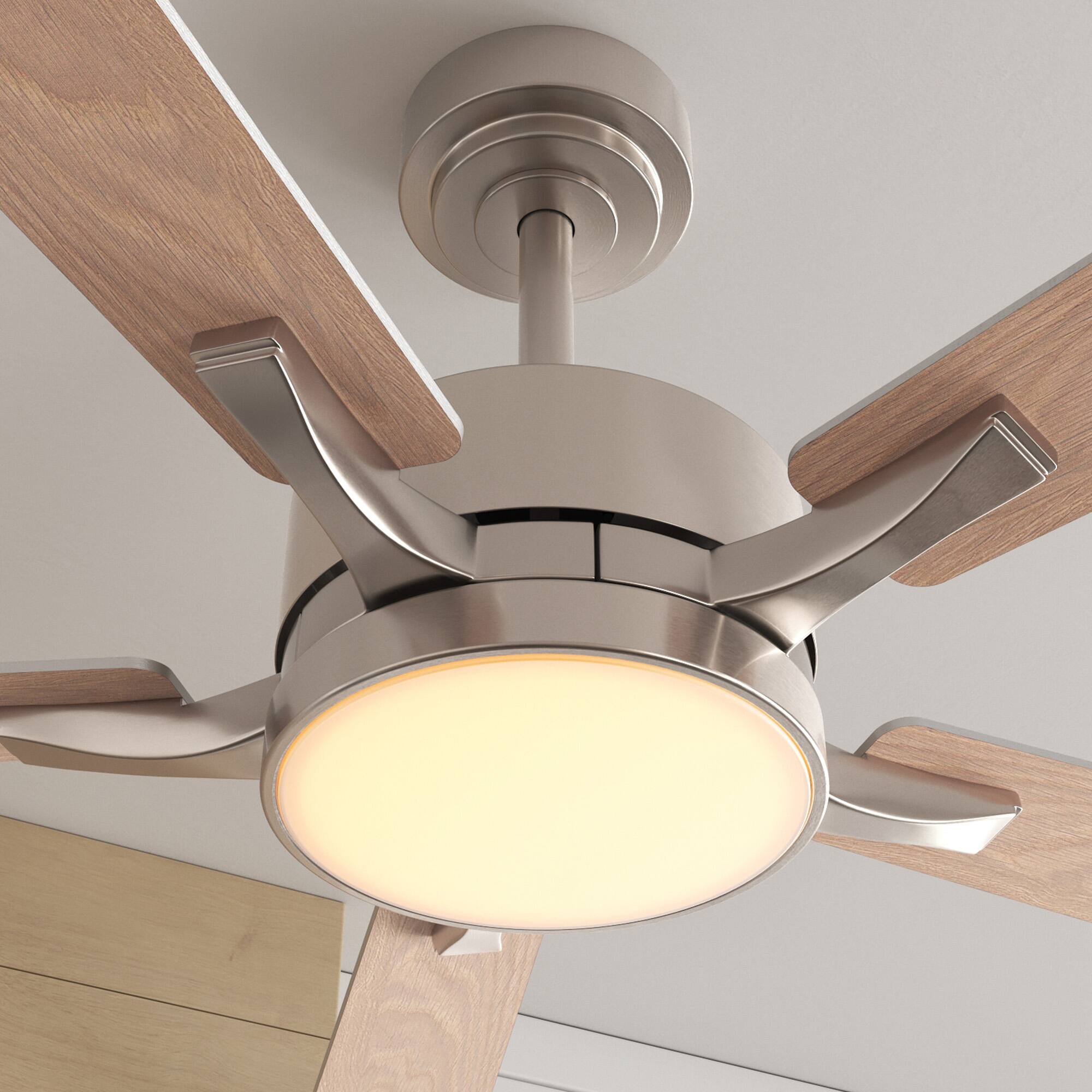 Alt View 4. Siljoy - 42" Modern Low Profile Ceiling Fan with Light,Smart APP/Remote,DC Reversible Motor Dimmable LED for Bedroom/Living Room - Nickel.