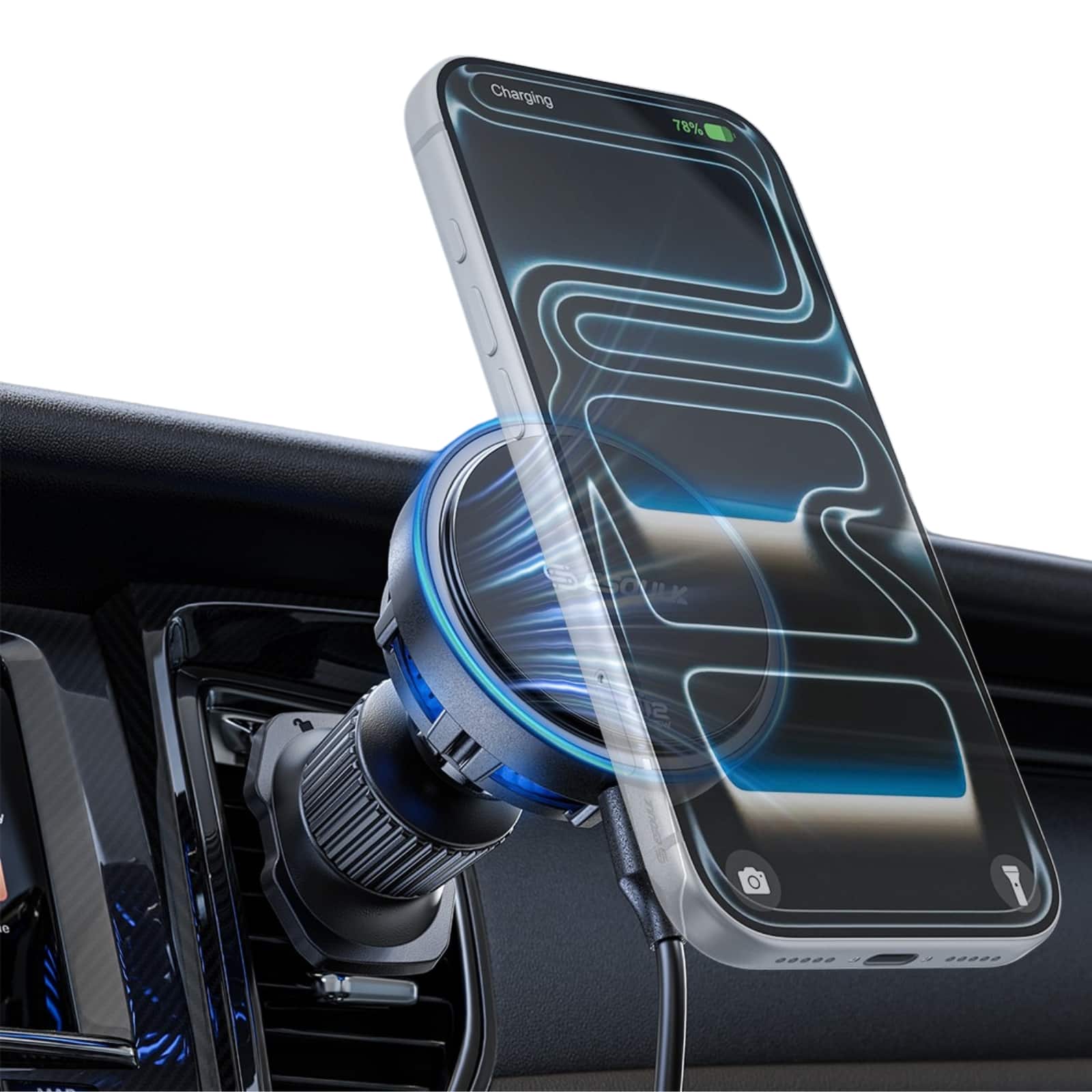 Esoulk - 25W Qi 2.2 Cooling Magnetic Wireless Car Charger For Car Air Vent Compatible with iPhone 17 Pro Max - Black