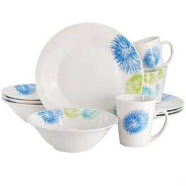 Gibson - Home Blue Meadow 12 Piece Fine Ceramic Dinnerware Set with Colored Accents - White