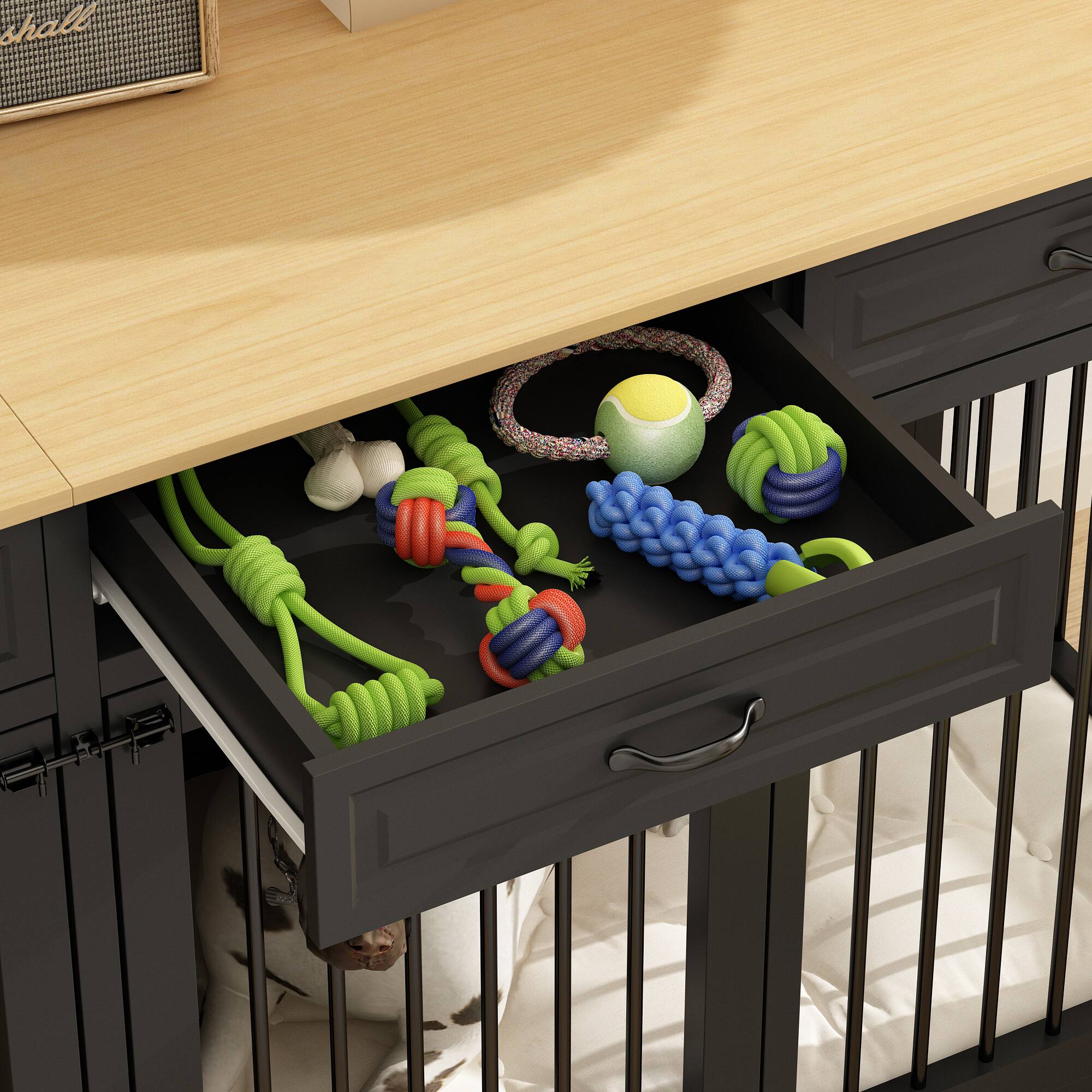 Alt View 1. Famapy - Large Dog Crate Furniture for 2 Dogs with Divider & 4 Drawers Double Dog Kennel TV Stand, Stylish Indoor Pet Cage.