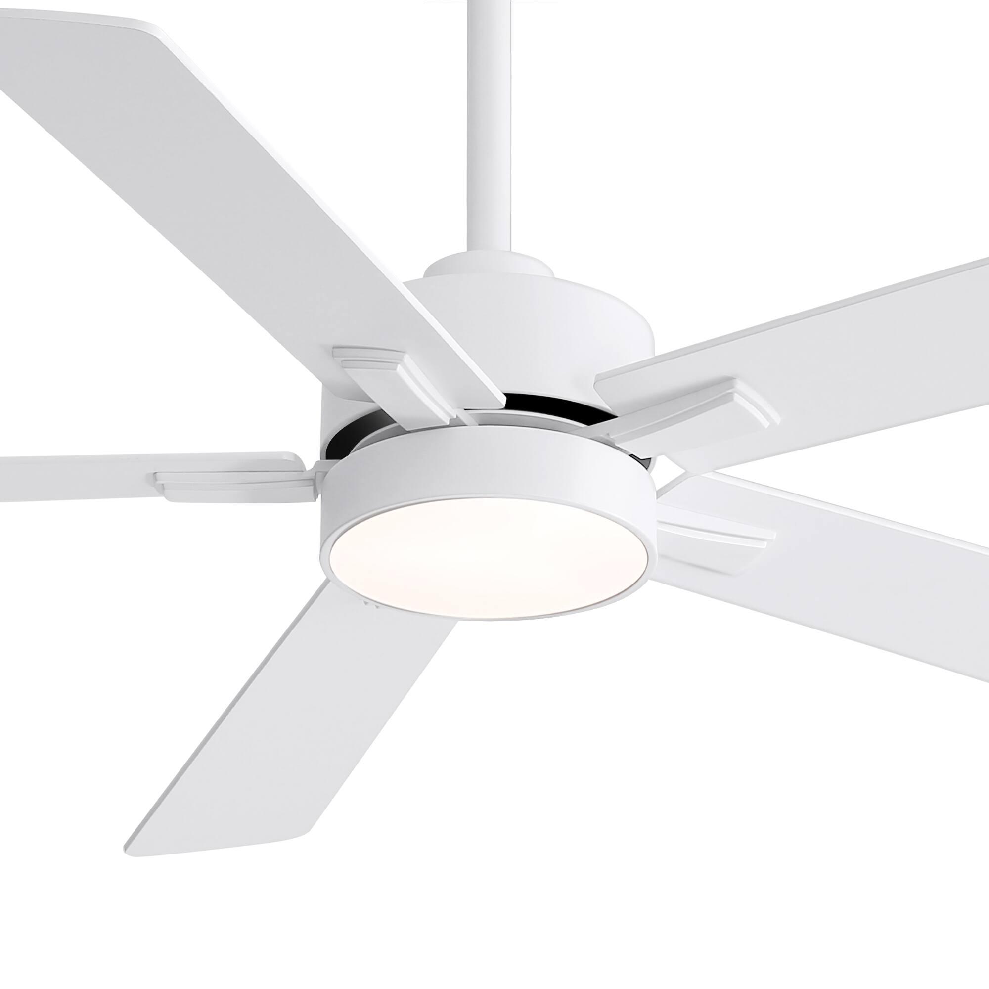 Alt View 5. Breezary - 52" Modern Indoor Ceiling Fan with LED Light, 5 Reversible Plywood Blades, 6-Speed DC Motor, Remote, Timer, 5" Downrod - White.