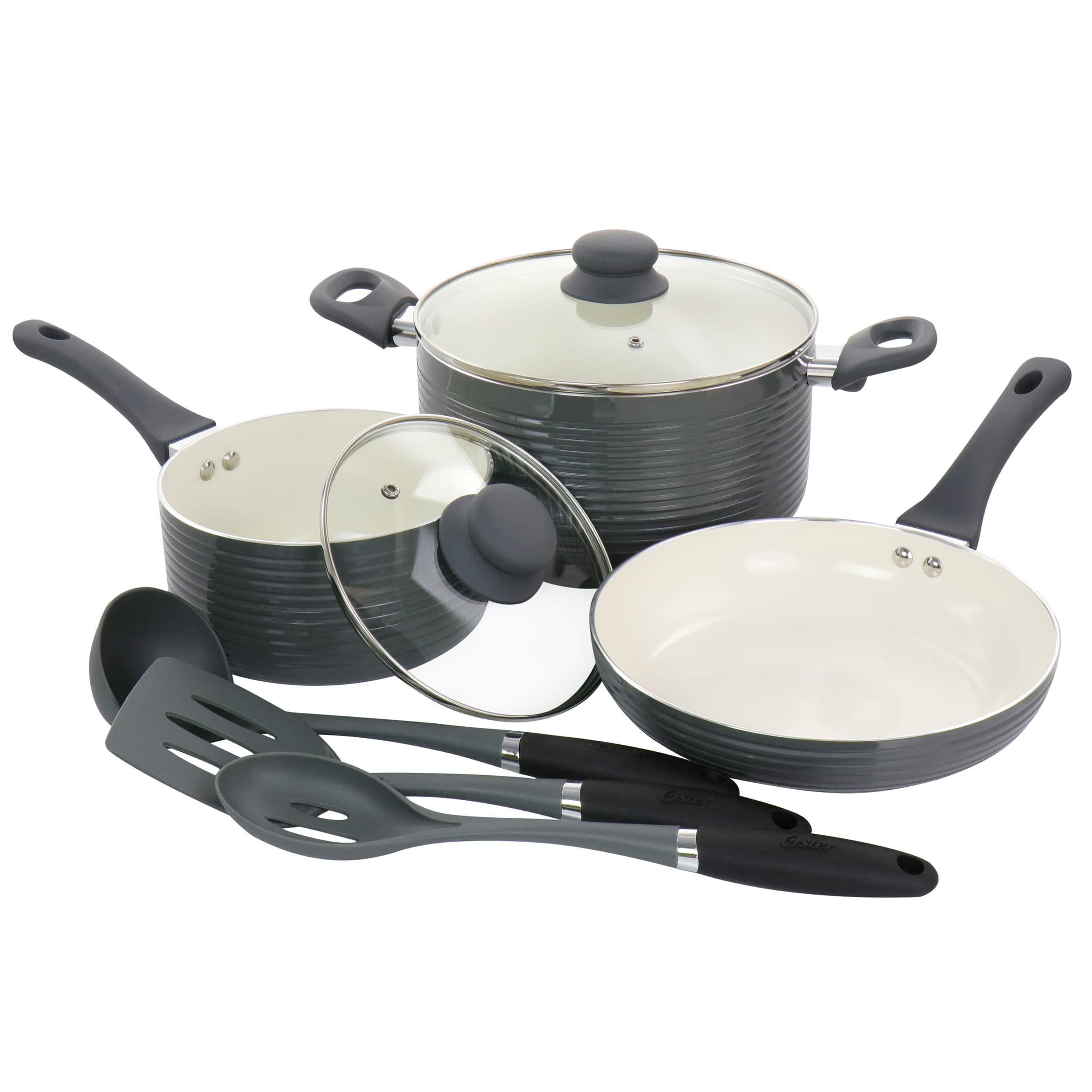 Oster - Ridge Valley 8 Piece Aluminum Nonstick Cookware Set - Gray