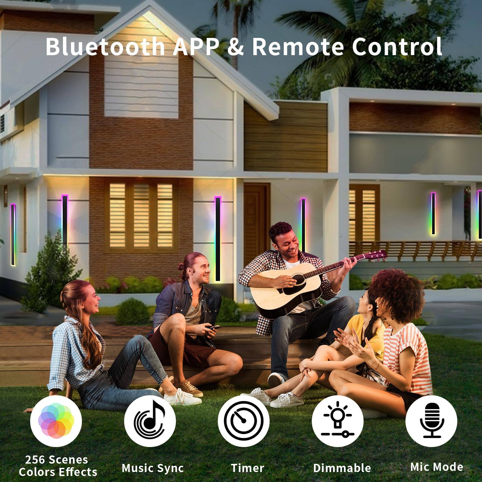 Bluetooth APP & Remote Control

- 256 Scenes Colors Effects
- Music Sync
- Timer
- Dimmable
- Mic Mode