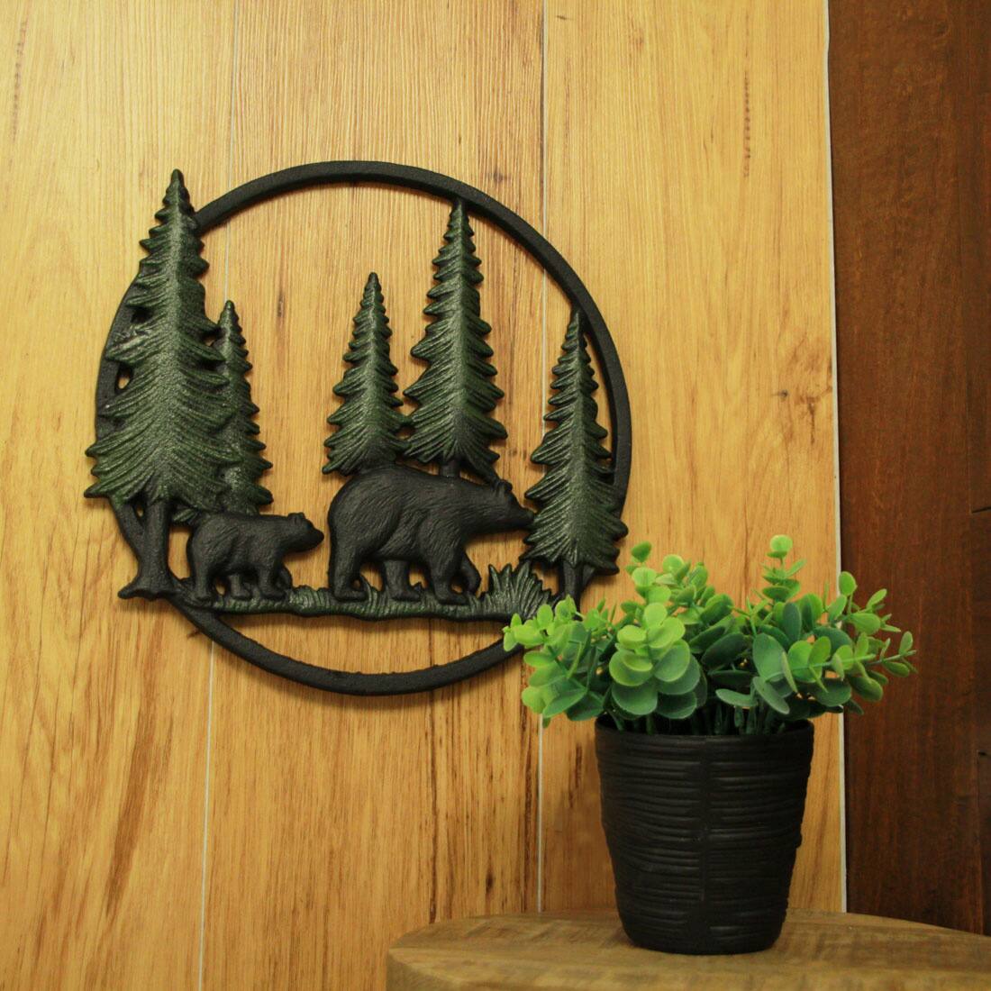 Alt View 3. Zeckos - Black Bears in Forest Wall Hanging - 12" - Cabin Decor - Multicolored.