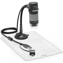 Plugable - USB Digital Microscope 250x, 2MP Micro Camera with Flexible Arm Stand - Handheld USB & USB-C Microscope for Adu - Black