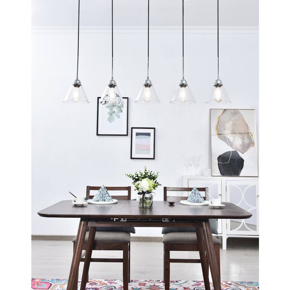 Alt View 9. Living District - Histoire 5 Light Chrome Pendant - Chrome And Clear.