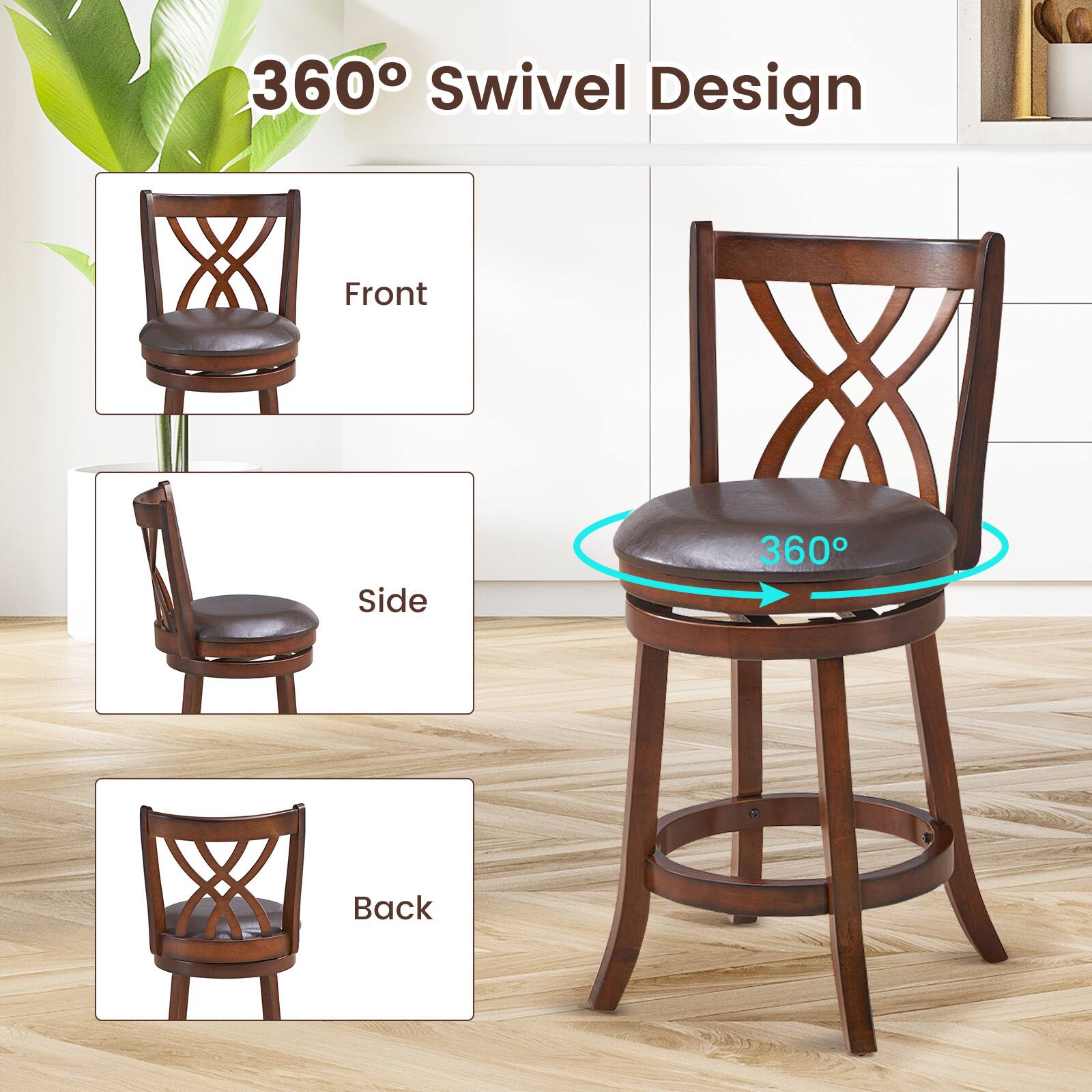 360° Swivel Design, Front, Side, Back
