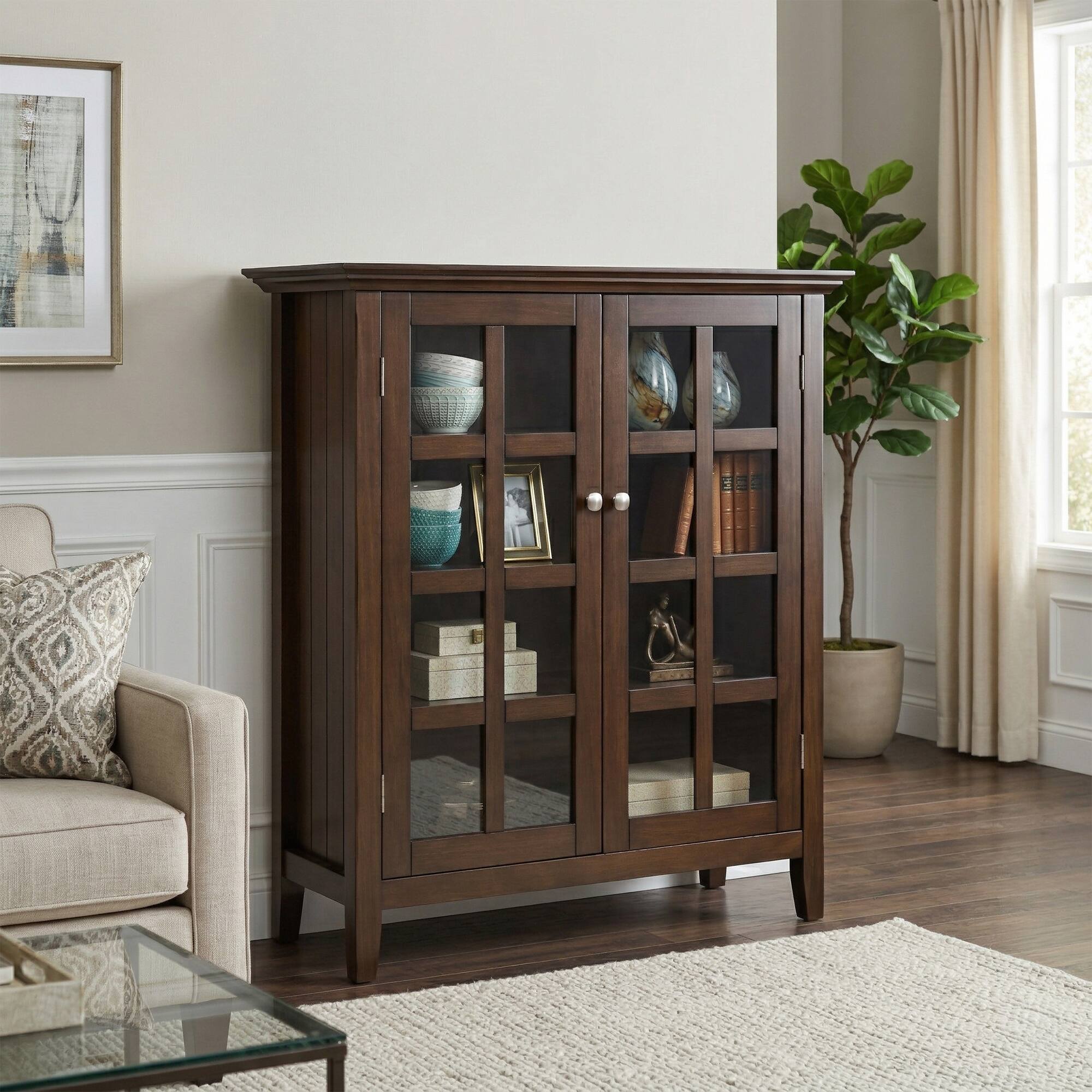 Simpli Home - Acadian 39 inch Wide Solid Wood Transitional Storage Cabinet - Natural Aged Brown