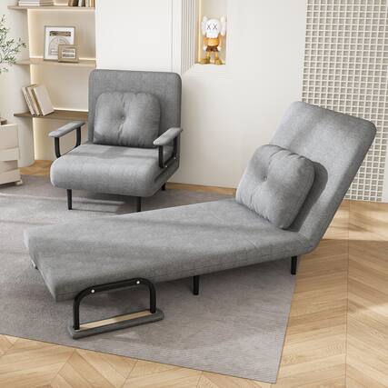 Front. GOODSILO - Convertible Sofa Bed with Adjustable Backrest and Storage - Space-Saving Sleeper Solution for Compact Living Spaces - Grey.