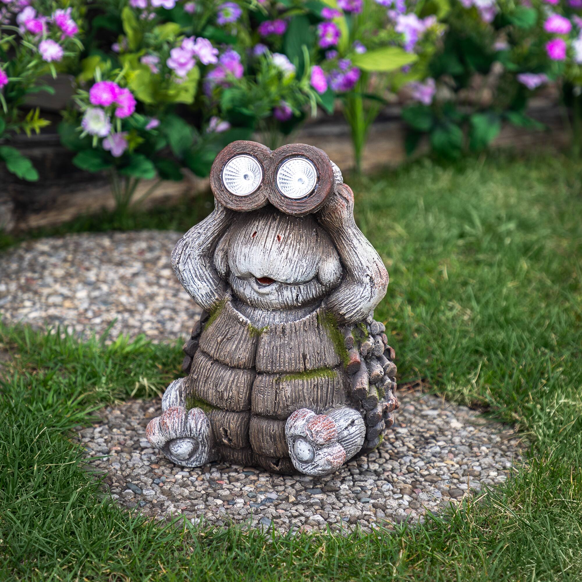 Front. Northlight - Turtle with Binoculars Outdoor Solar Lighted Garden Statue - 11.5" - Gray.
