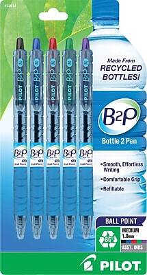 Pilot - B2P Bottle 2 Pen Retractable Ballpoint Pens, Medium Point, Ink, 5/Pack - Assorted