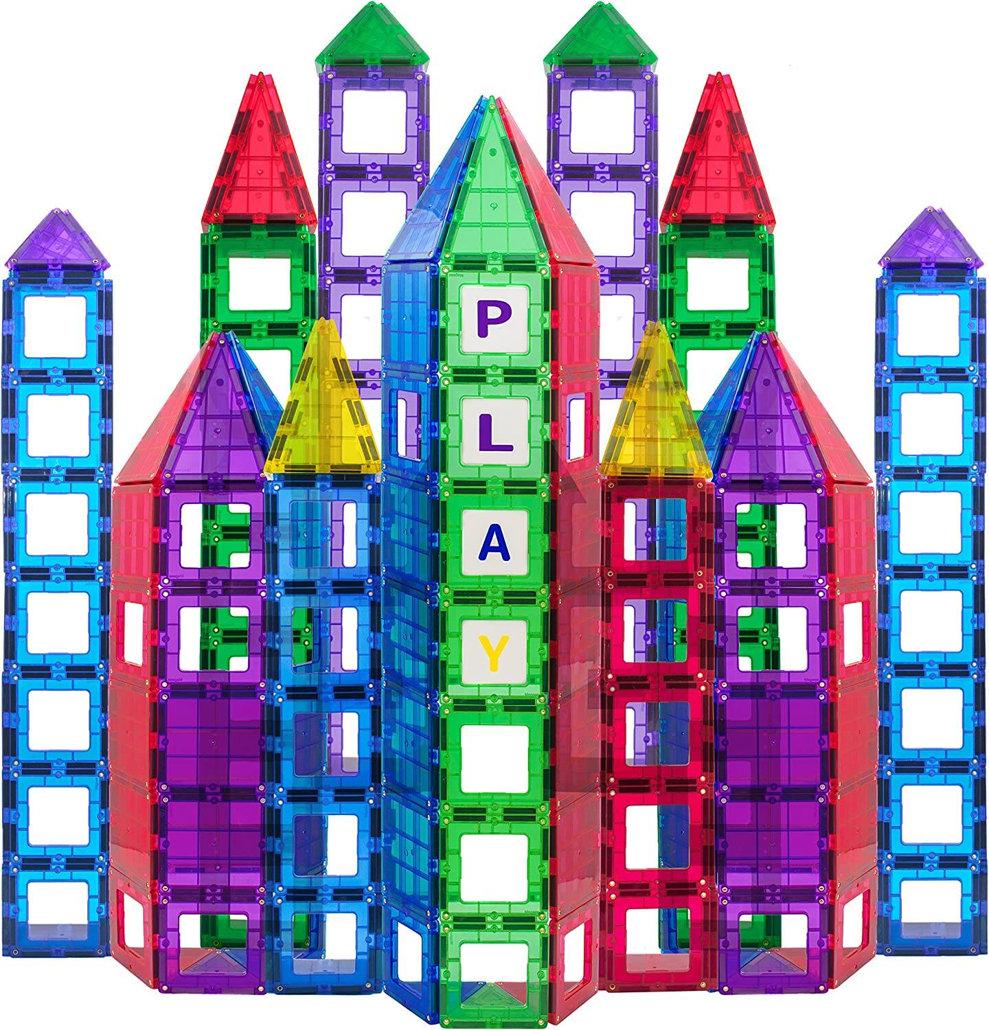 Alt View 4. Play22 - Magnetic Tiles Building Blocks 113pc Set with 13 Alphabet Cards – 3D STEM Educational Toy for Kids, BPA Free.