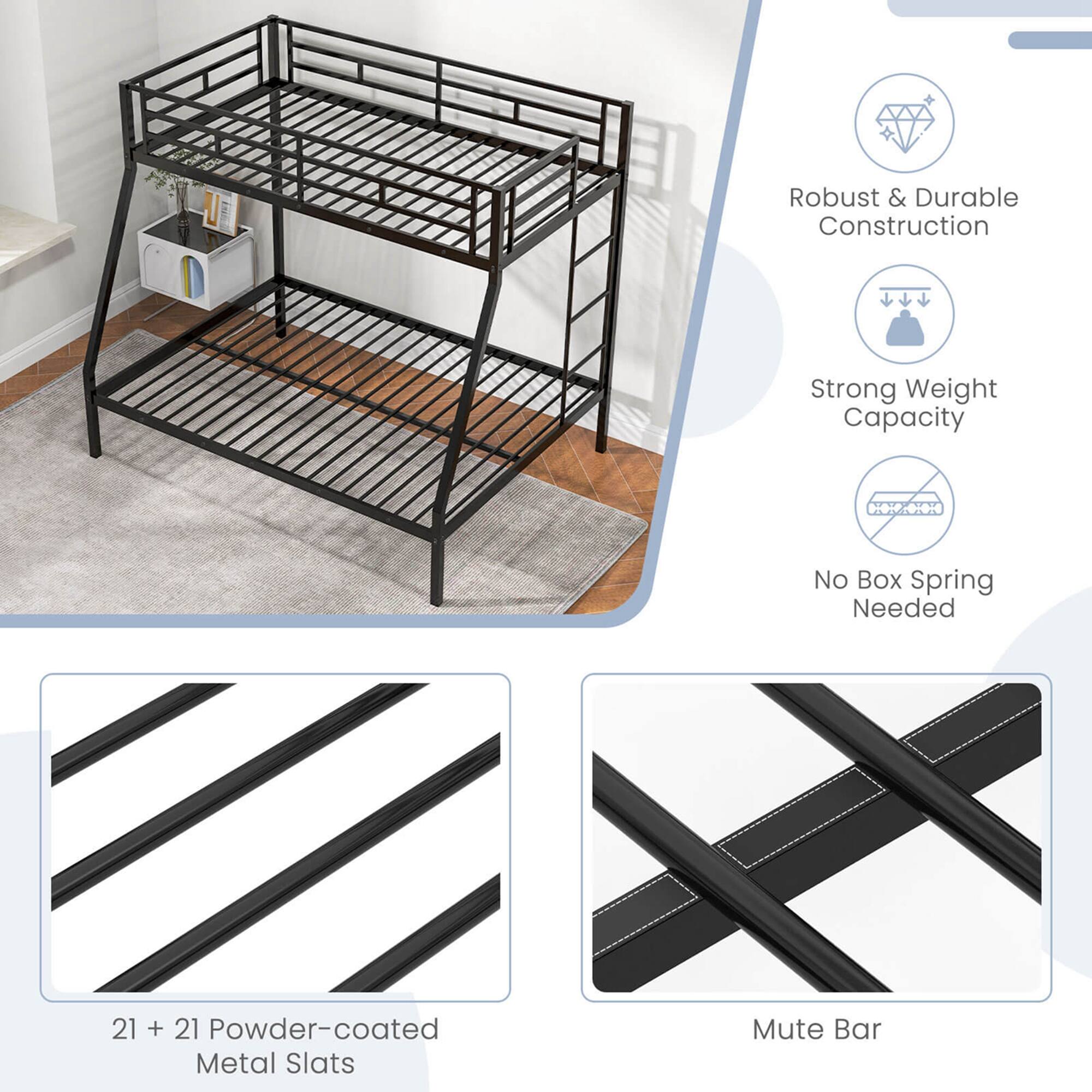Alt View 5. Costway - Costway Twin Over Full Metal Bunk Bed with Integrated Ladder Full-length Guardrail - Black.