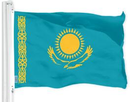 G128 - Kazakhstan Flag 3x5 ft - 150D Polyester, Dye-Sublimated Print, Brass Grommets - Assorted Colors