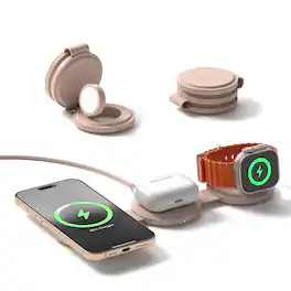 Satechi - OntheGo™ 3-in-1 WIRELESS CHARGER, Qi2 MagSafe Compatible Charger, Works with iPhone, Apple Watch, Airpods - Desert Rose