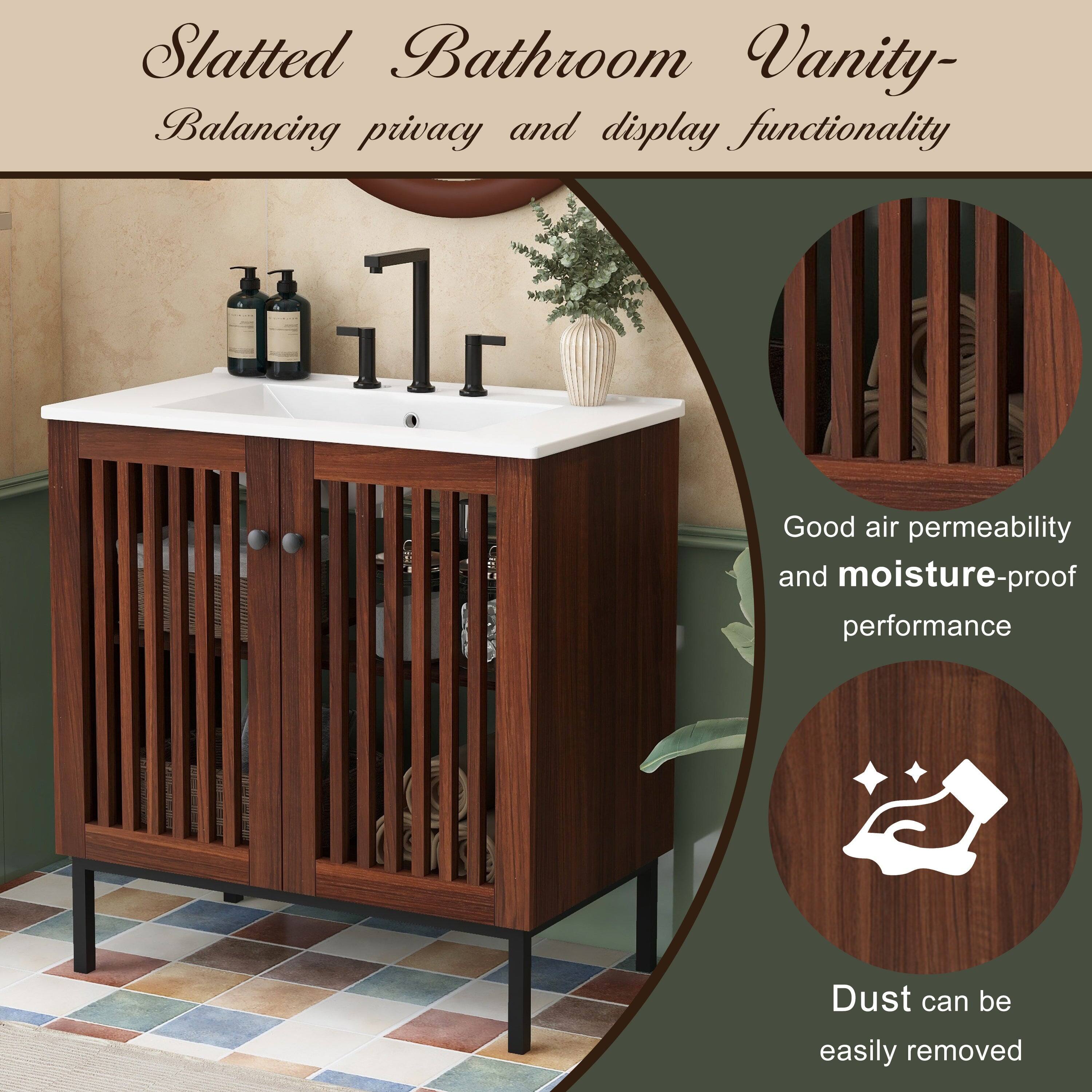 Slatted Bathroom Vanity  
Balancing privacy and display functionality  

Good air permeability and moisture-proof performance  

Dust can be easily removed