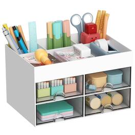 Paradigms Interiors - Pen Organizer With 4 Drawer Multi-functional Pencil Holder For Desk Organizers And Accessories Compartments - Pen Holder 4 Drawer-White