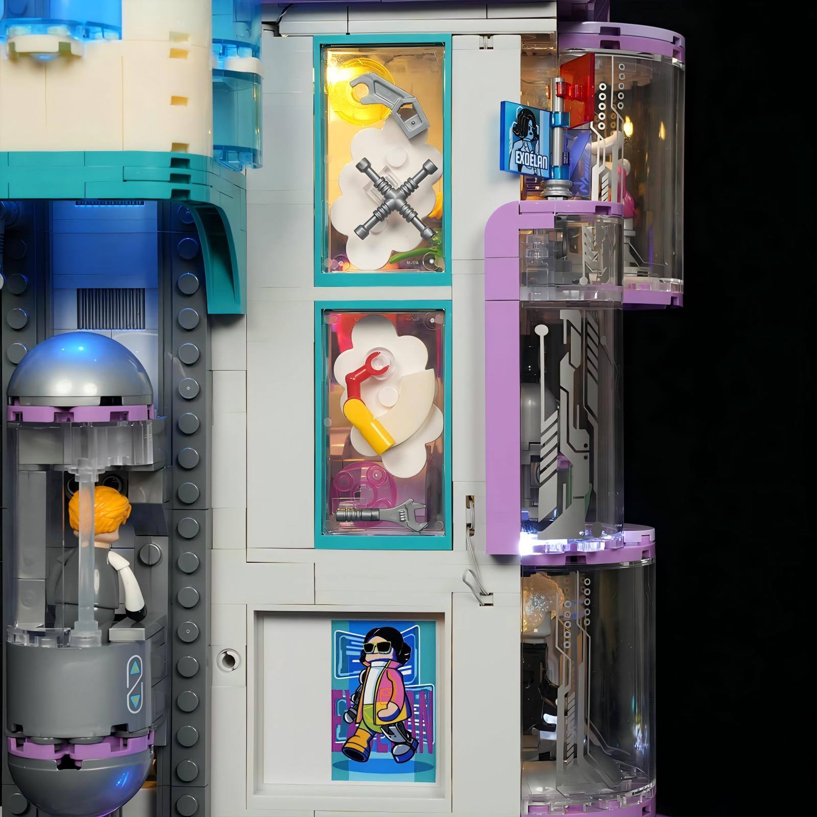 Alt View 6. Lumibricks - Cyberpunk Fashion Galleria Building Set with Lighting, 2701 Pieces, Display Model for Ages 16+.