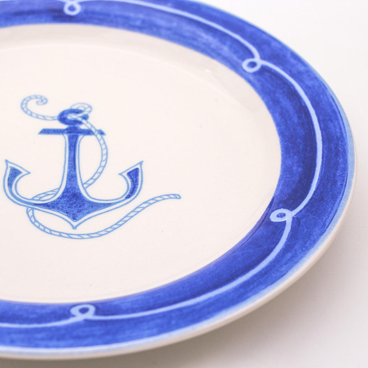 Left. Euro Ceramica Home - Ahoy Assorted Salad Plates Set of 4 - Stoneware, Microwave and Dishwasher Safe - Blue / White.