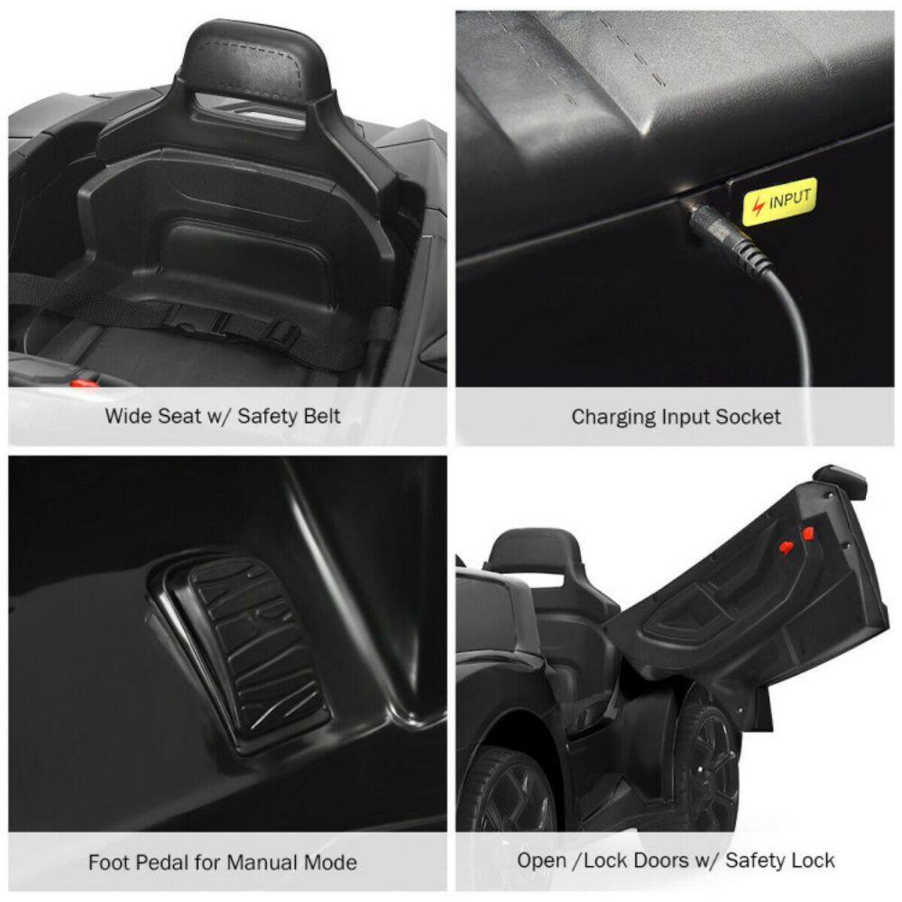 Wide Seat w/ Safety Belt, Charging Input Socket, Foot Pedal for Manual Mode, Open / Lock Doors w/ Safety Lock