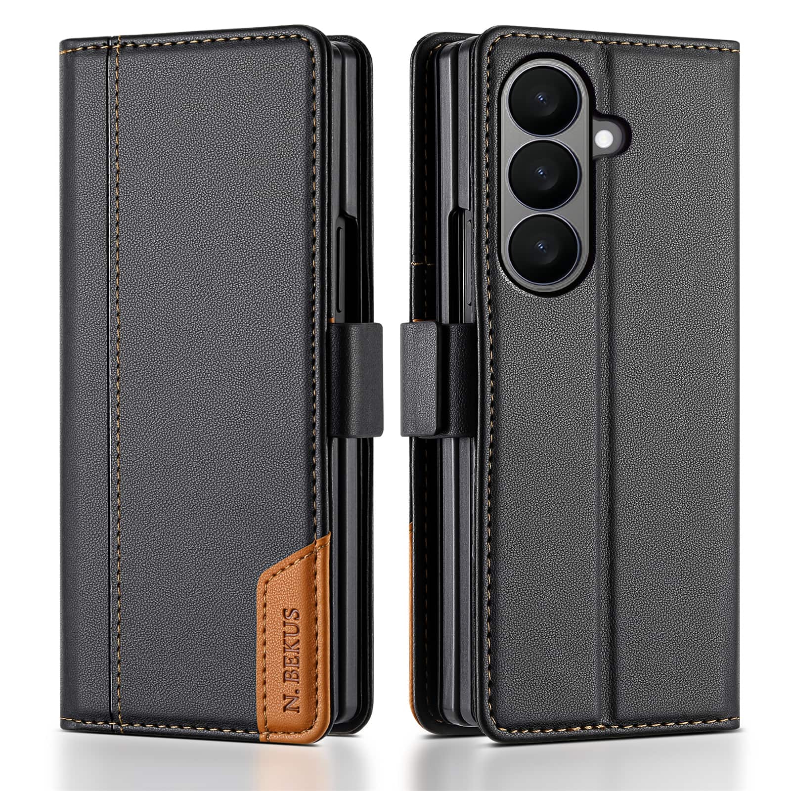 Dteck - Wallet Case for Samsung Galaxy Z Fold8 Ultra, Leather Folio Cover with Card Slots & Magnetic Closure - Black