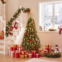 Costway - 5 FT Pre-Lit Artificial Christmas Tree with 600 Dense Branch Tips, 150 LED Lights - Green