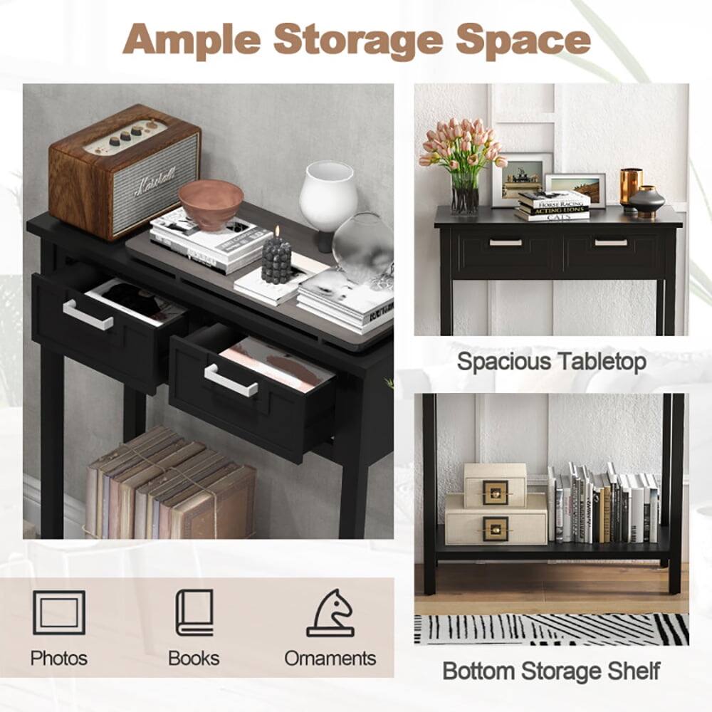 Ample Storage Space

- Spacious Tabletop
- Bottom Storage Shelf

Photos, Books, Ornaments