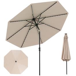 Costway - 10 FT Solar Patio Umbrella with 96 LED Lights 35° Adjustable Tilt Vented Top - Beige