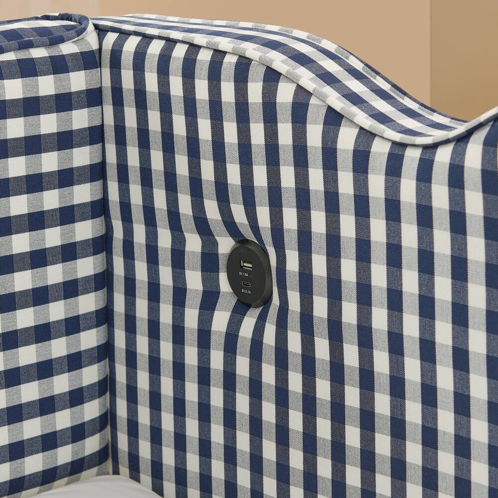 Alt View 2. JUJABU - Blue Cozy Gingham Daybed with Twin Size Trundle No Box Spring Needed, with USB Port and Adorable Wave Shaped - Blue.