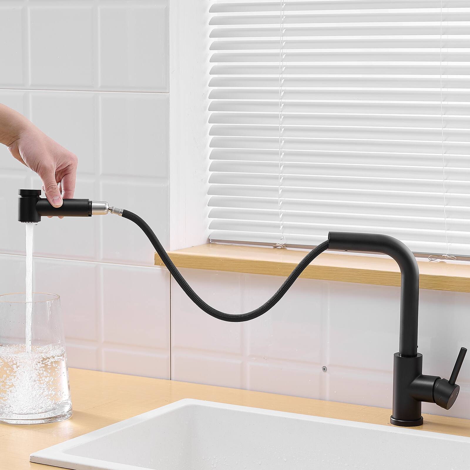 Alt View 7. Siljoy - Sink Faucet, Black Kitchen Faucets with Pull out Sprayer, Bathroom Sink Faucets Mini Bar Prep Faucet - Black.