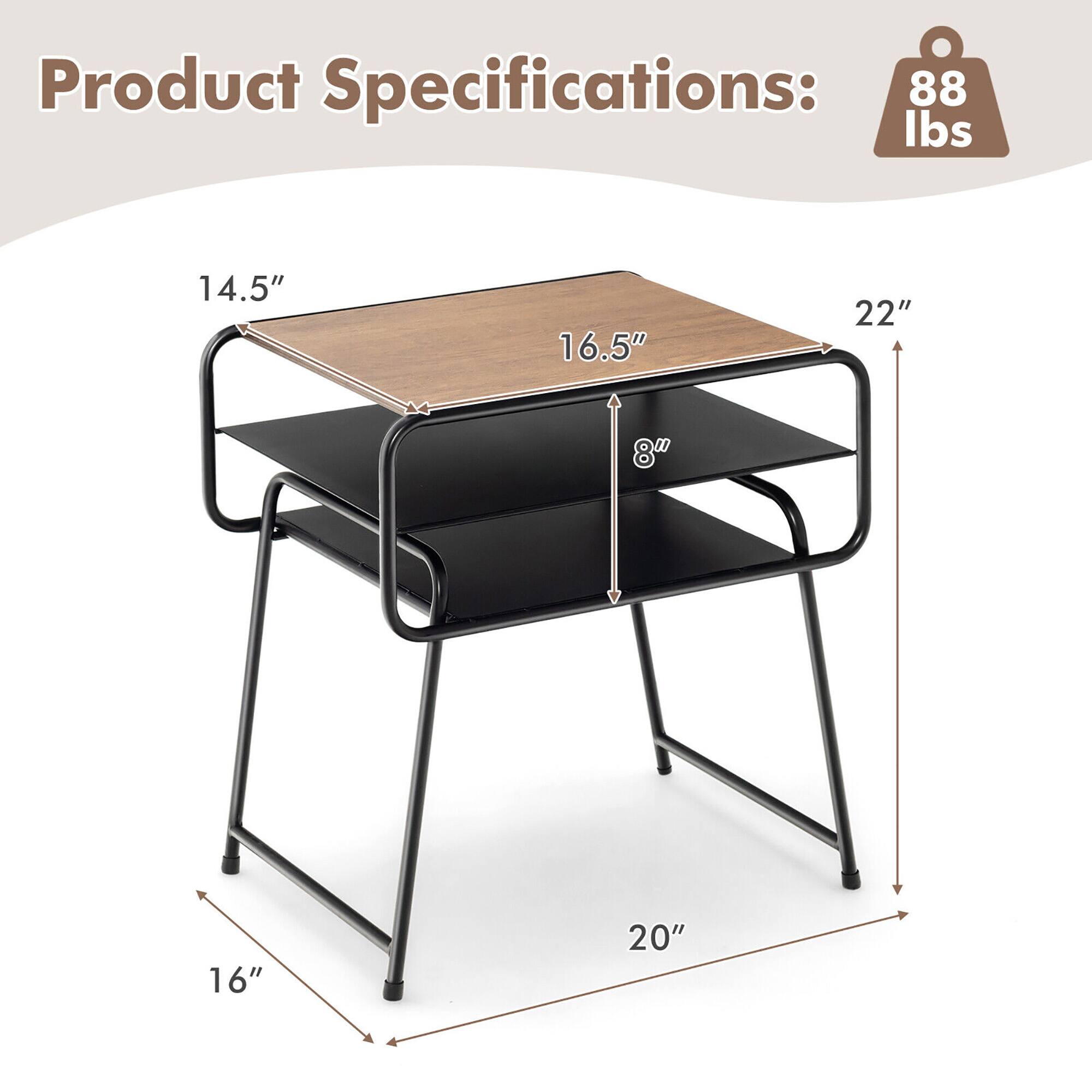 Product Specifications:  
88 lbs  
14.5" x 16.5" x 22"  
8" (shelf height)  
16" (leg width)  
20" (leg length)