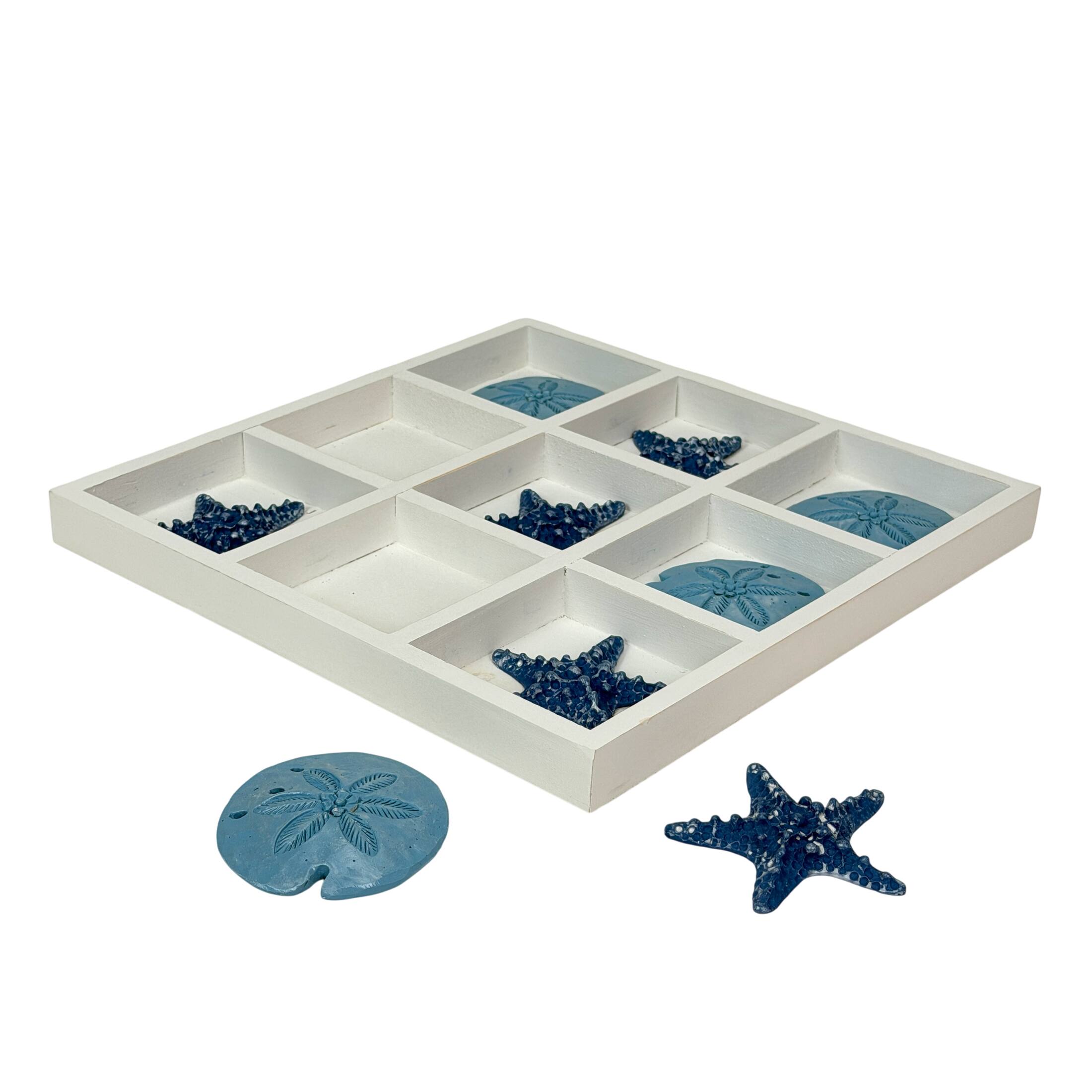 Alt View 1. Zeckos - Coastal Tabletop Decor Whitewashed Wood Blue Starfish Sand Dollar 11.75 Inch - White.