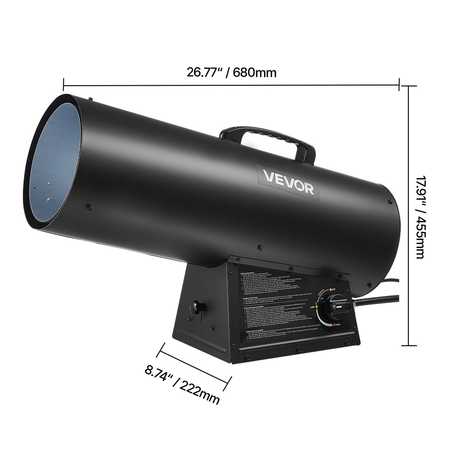 26.77" / 680mm  
17.91" / 455mm  
8.74" / 222mm  
VEVOR