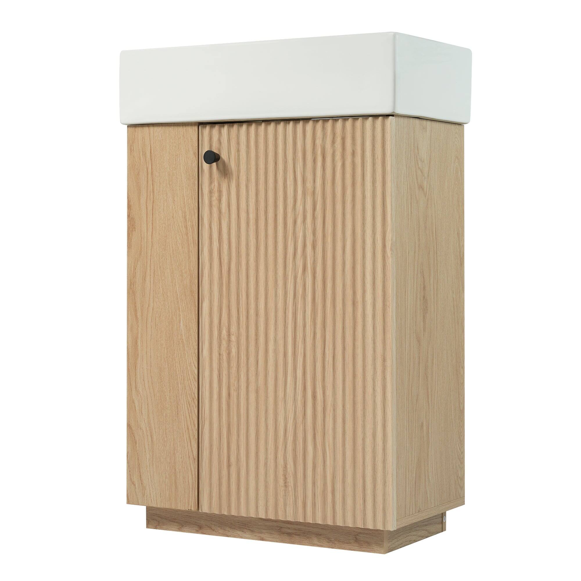 Angle. Boyel Living - 21.6 Inch Bathroom Vanity with Ceramic Sink Wood Grain Cabinet Right Door Soft Close and Open Storage - Wood.