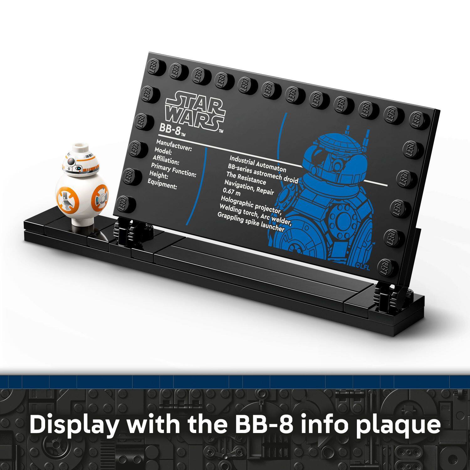 LEGO LEGO LEGO LEGO a N431 LEGO 1EN0 STAR 1ET BB-8T WARS TM 3 1O3T Model: Manufacturer: Affiliation: Industrial Primary Function: BB-series Automaton 13T Height: The Resistance astromech droid Equipment: 0.67 Navigation, Repair Holographic torch, projector, Welding Arc spike launcher welder, Grappling Display with the BB-8 info plaque