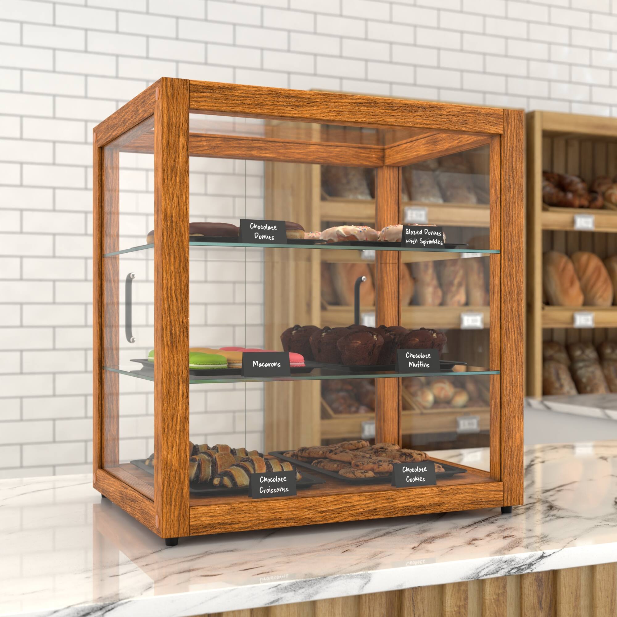 Chocolate Donuts  
Glazed Donuts with Sprinkles  
Macarons  
Chocolate Muffins  
Chocolate Croissants  
Chocolate Cookies