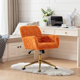 Trinkets Crazed - Home Office Chair, Modern Height Adjustable Cute Vanity Chair, 360° Swivel Makeup Chair with Golden Base for Bedroom - Orange