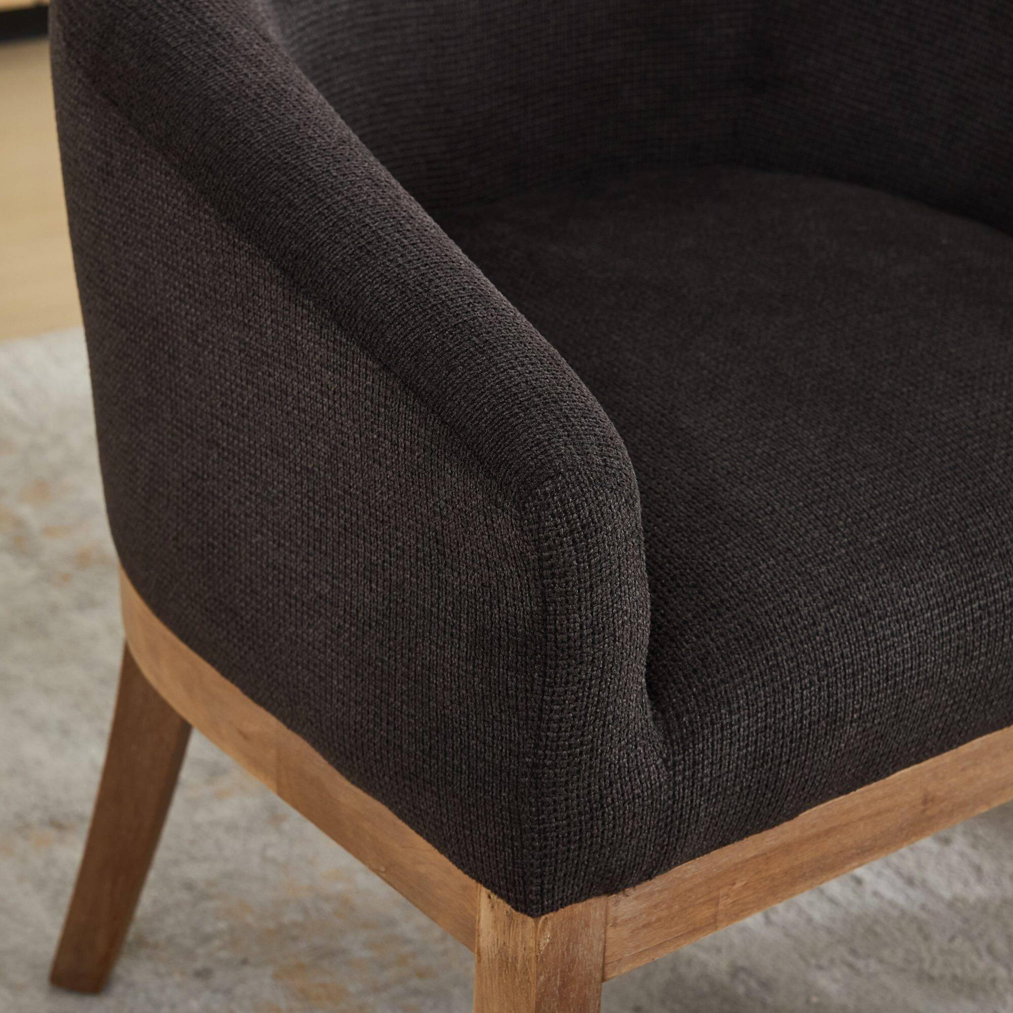 Alt View 7. GOODSILO - Mid Century Modern Upholstered Barrel Dining Chairs with Arms, Farmhouse Accent Chairs - Black.